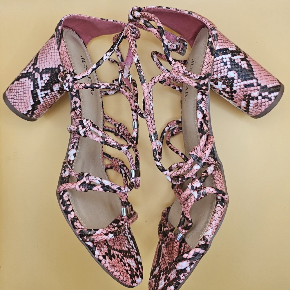 JustFab Pink/Black Caged Block Heels